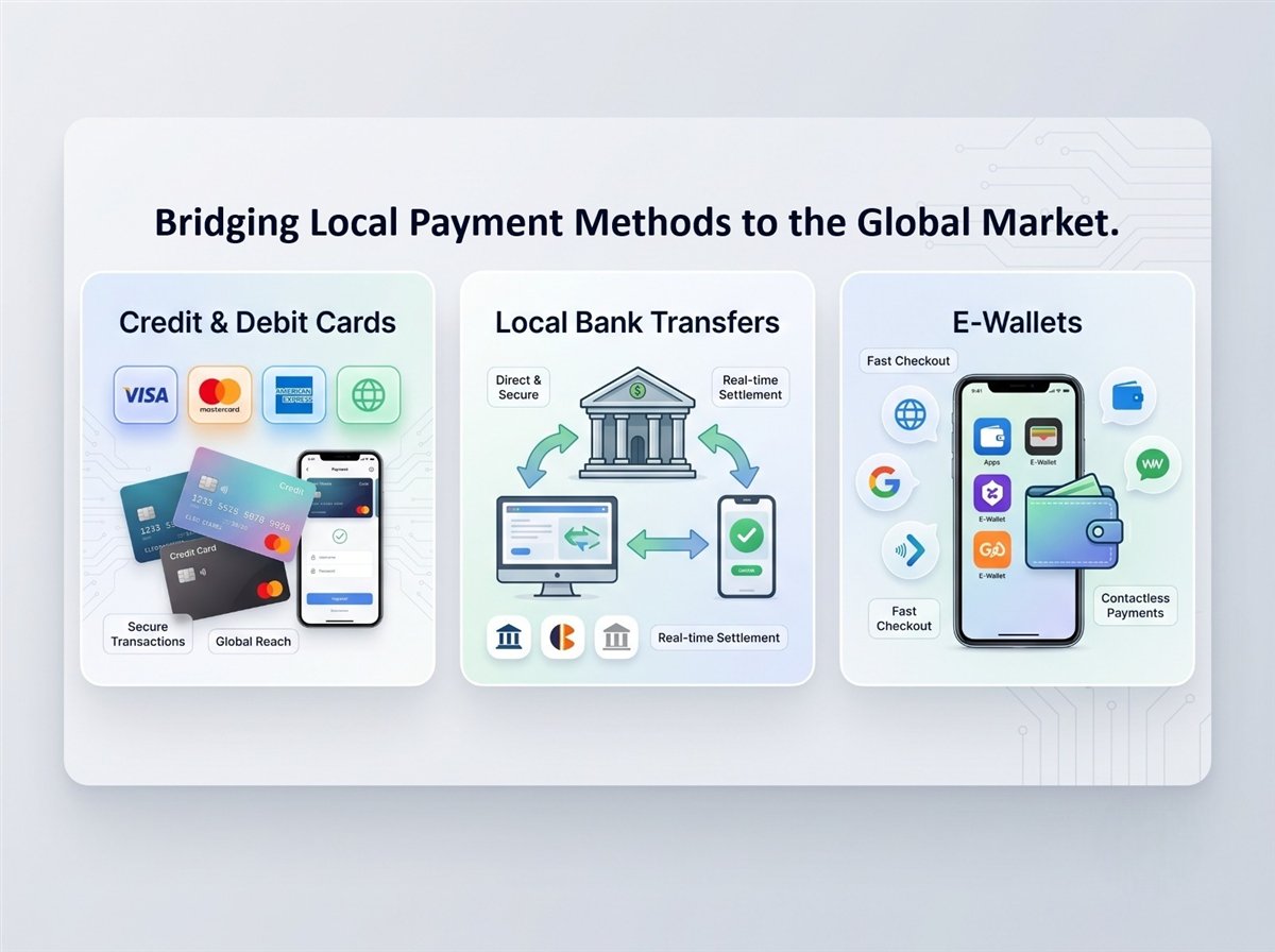 Enable customers to pay directly from their bank accounts using trusted local banking networks, reducing friction and improving conversion rates.